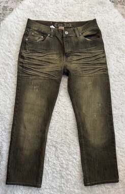 City Ink Vintage Brown Wash Distressed Denim Jeans with Embroidered Back Pockets